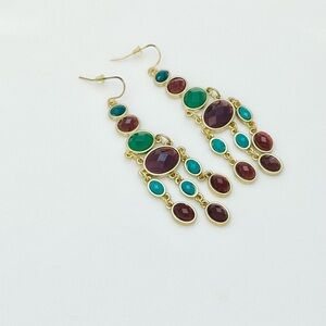 Brown and Turquoise Bezel Rhinestone Chandelier Earrings